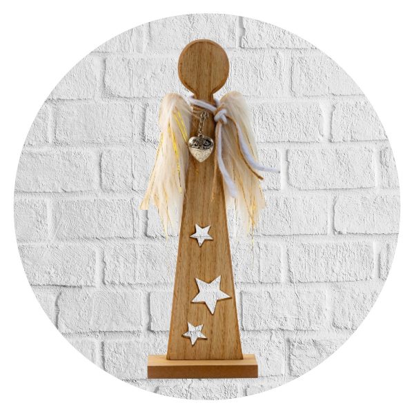 Houten engel met bonte vleugeltjes