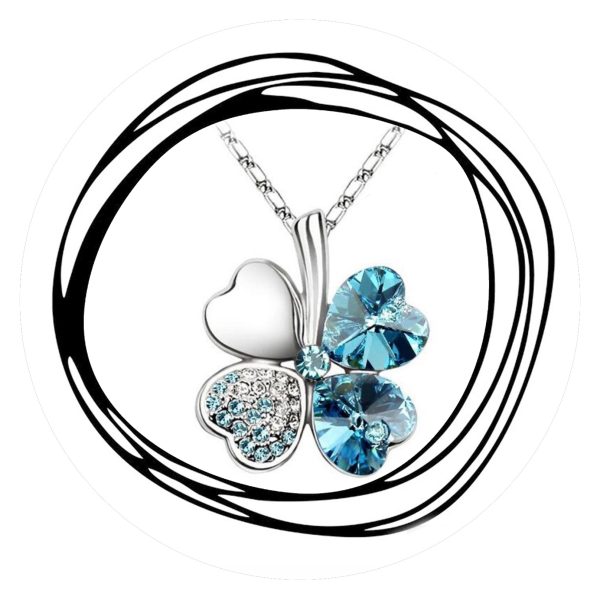 Ketting klavertje vier met steentjes in zeeblauw