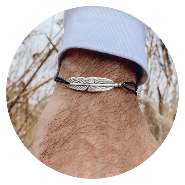 Heren veterarmband met veertje