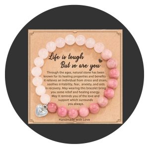 Armbandje rozenkwarts met Life is tough but so are you