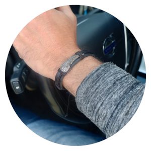 Heren zwarte leren armband met vleugel