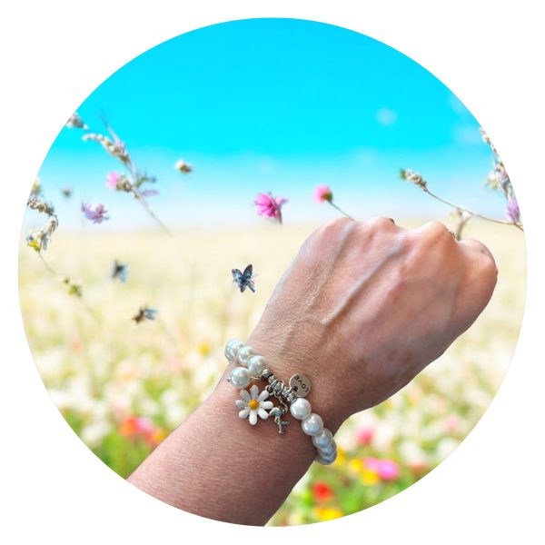 Parelarmband met bloem en flamingo