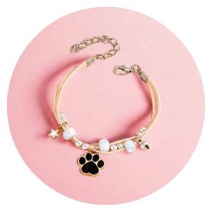 Veterarmband met kraaltje en pootafdruk