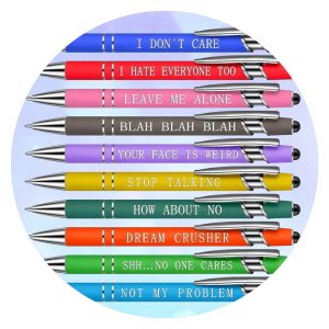 Pennen met sarcastische quote