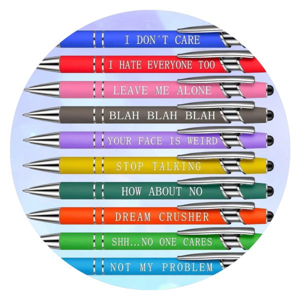 Pennen met sarcastische quote