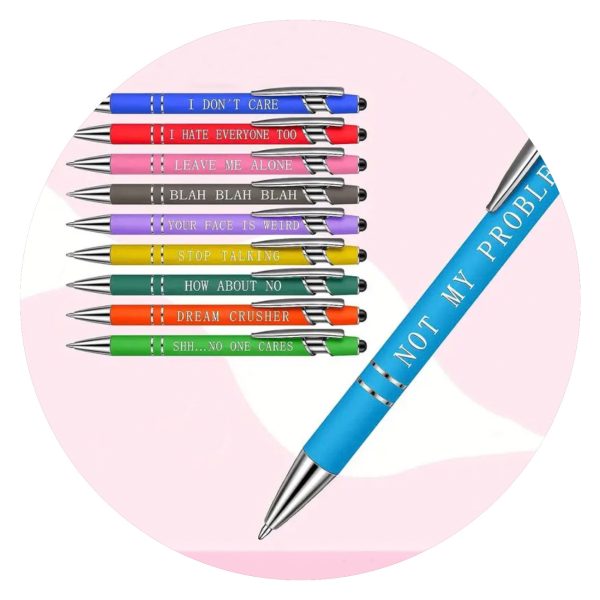 Pennen met sarcastische quote