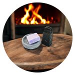 Schaaltje, rasp en amberblokje lavendel