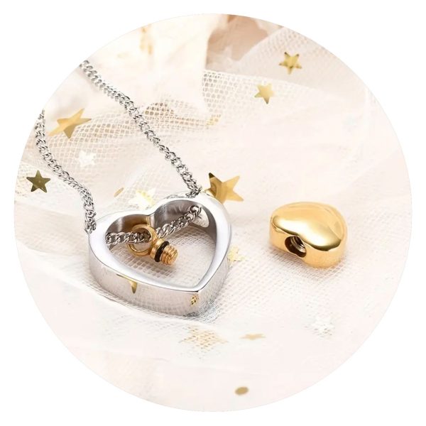 Urnketting goudkleurig hartje in zilverkleurige cirkel3