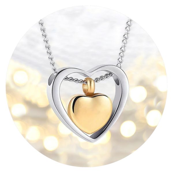 Urnketting goudkleurig hartje in zilverkleurige cirkel