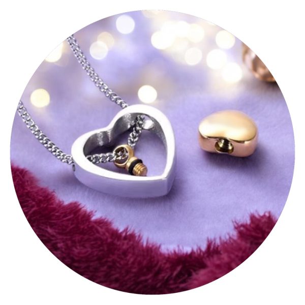 Urnketting goudkleurig hartje in zilverkleurige cirkel3