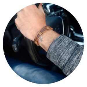 Heren bruine veterarmband met anker