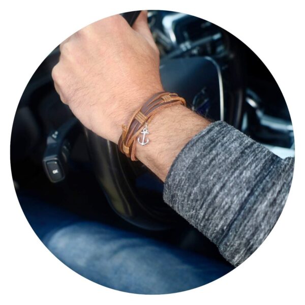 Heren bruine veterarmband met anker