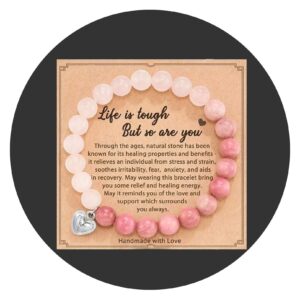 Armbandje rozenkwarts met Life is tough but so are you