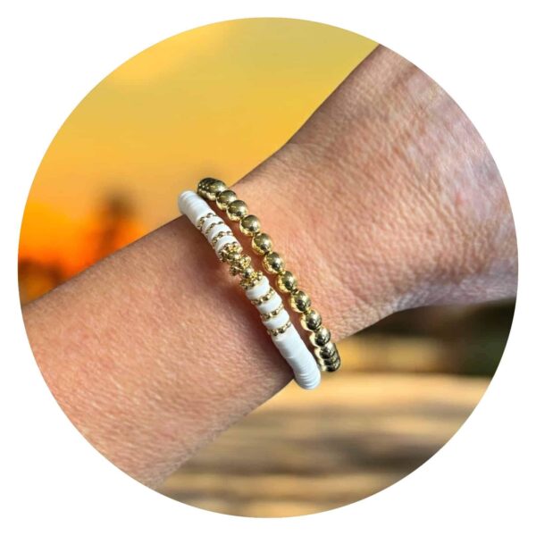 Armband set goud en platte witte kraal