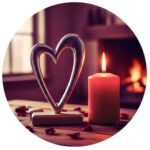 Groot metalen hart op houten standaard met kaars