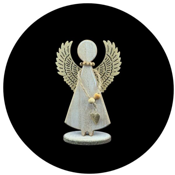 Houten engel gouden vleugels met zwarte achtergrond