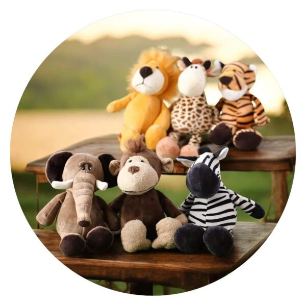 Jungle Knuffels Zebra Giraffe Tijger Aap Leeuw Olifant