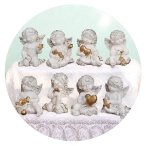 Keramieken engeltjes met gouden hart-ster