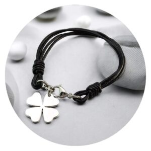 Leren armband met stalen klaver vier