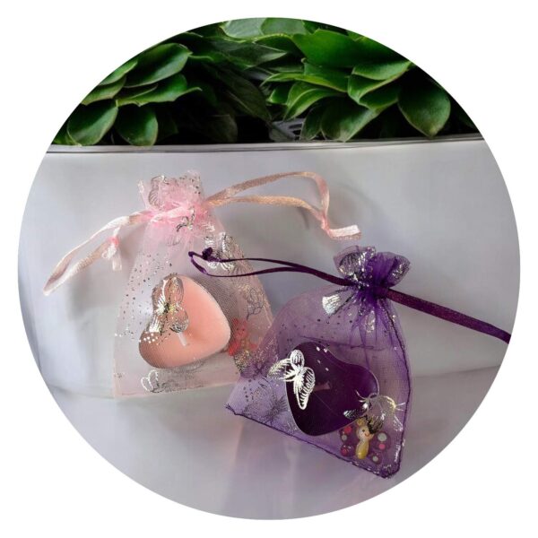 Lief kaarsje met vlindertje roze en paars