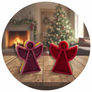 Kaars regenboogengel paars of rood in kerstsfeer