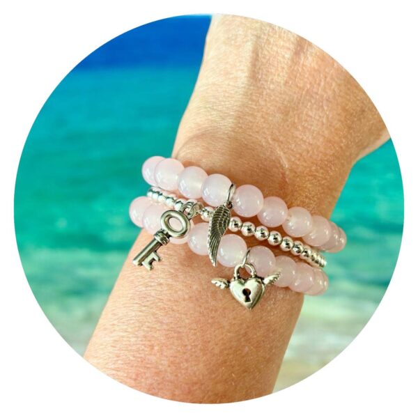 Set van drie armbandjes roze-zilver