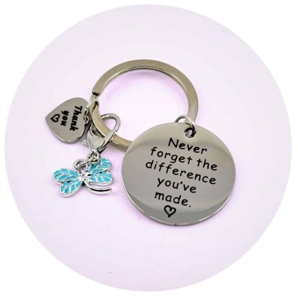 sleutelhanger met vlinder en dankbaar hart blauw