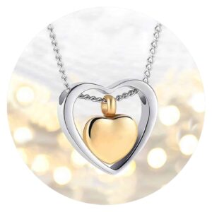 Urnketting goudkleurig hartje in zilverkleurige cirkel