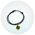 Veterarmband zwart klaver vier goud groen