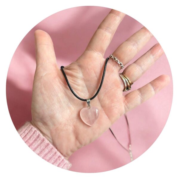 Veterketting met rozenkwarts hartje