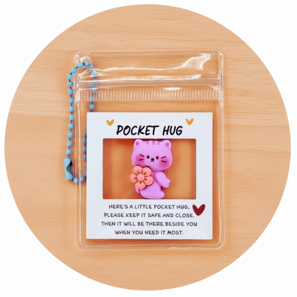 Pocket Hug sleutelhanger paars katje
